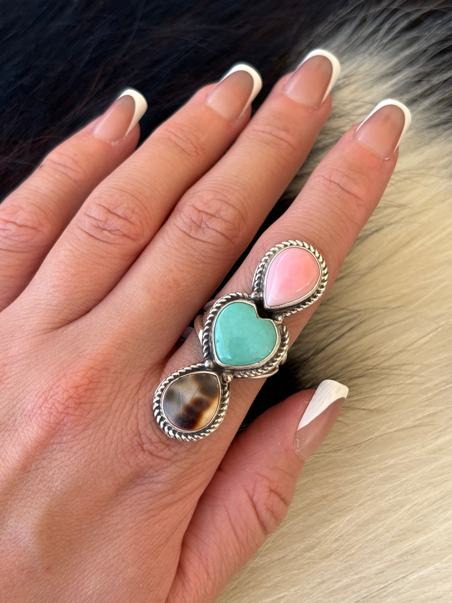 Native American, Hand-Made, Multi-stone & Sterling Silver Ring