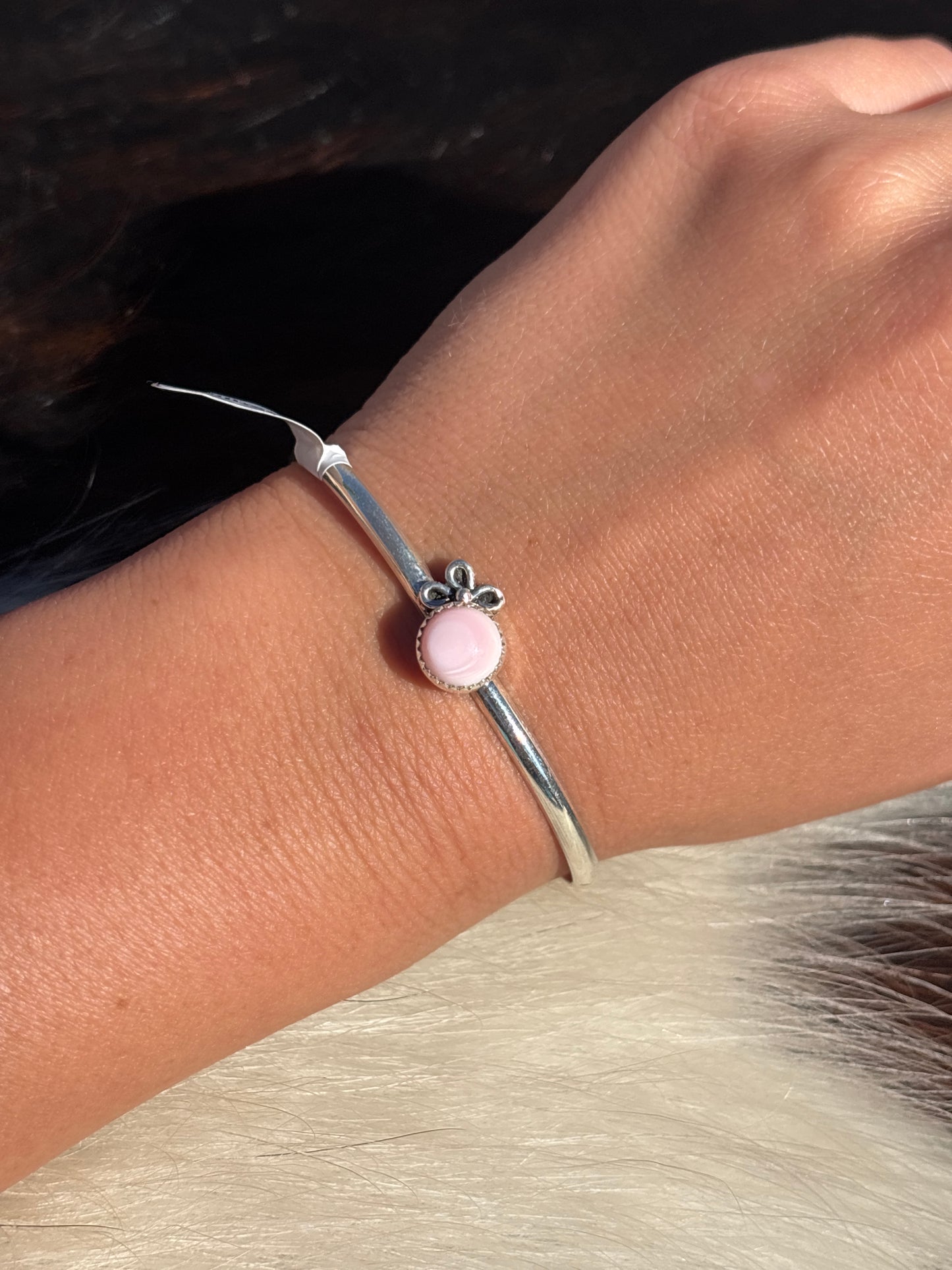 Native American, Handmade, Pink Conch & Sterling Silver Cuff
