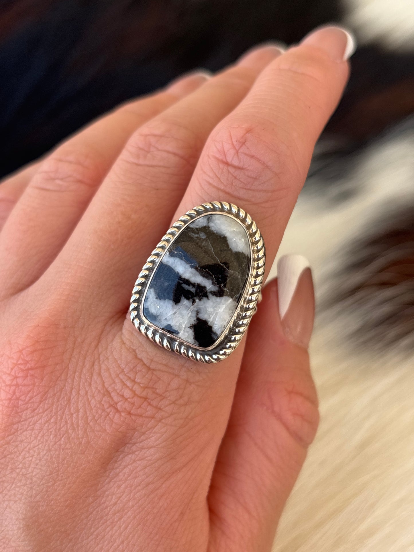Native American, Hand-Made, Zebra Jasper & Sterling Silver Ring
