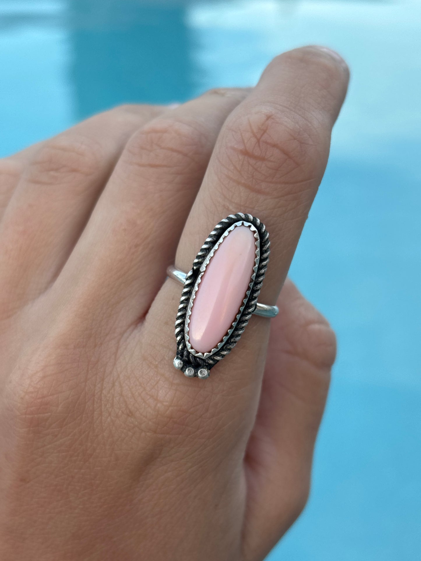 Native American, Hand-Made, Pink Conch & Sterling Silver Ring