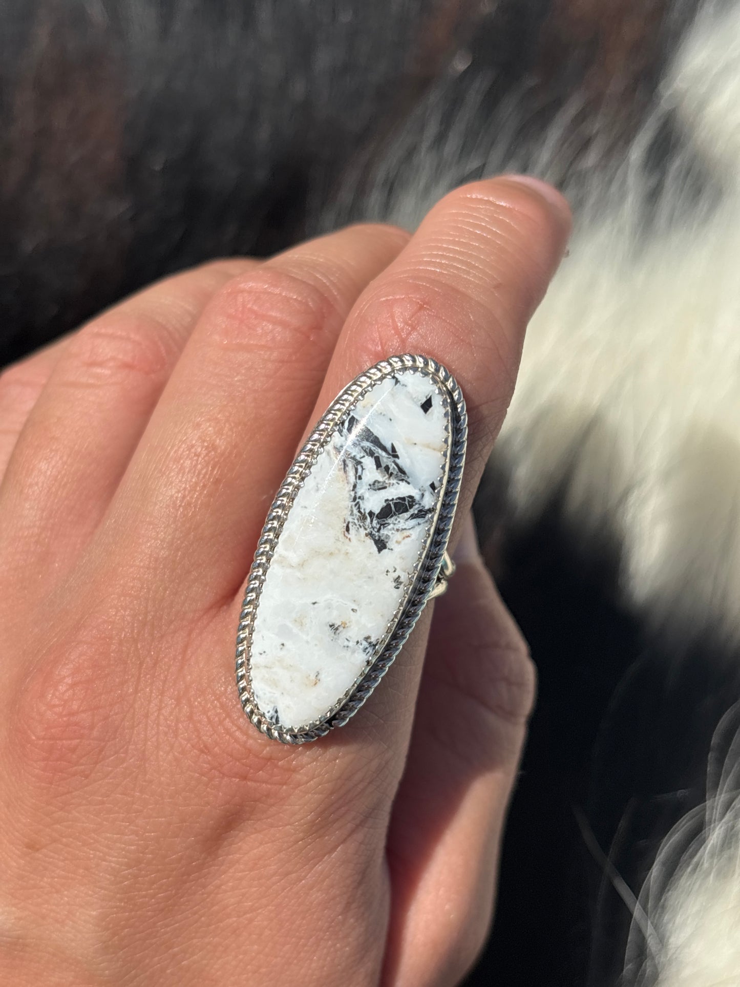 Native American, Hand-Made, White Buffalo & Sterling Silver Ring