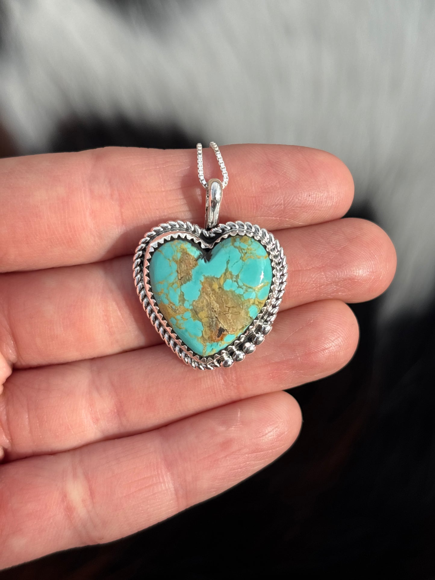 Native American, Hand-Made, Turquoise & Sterling Silver Heart Necklace