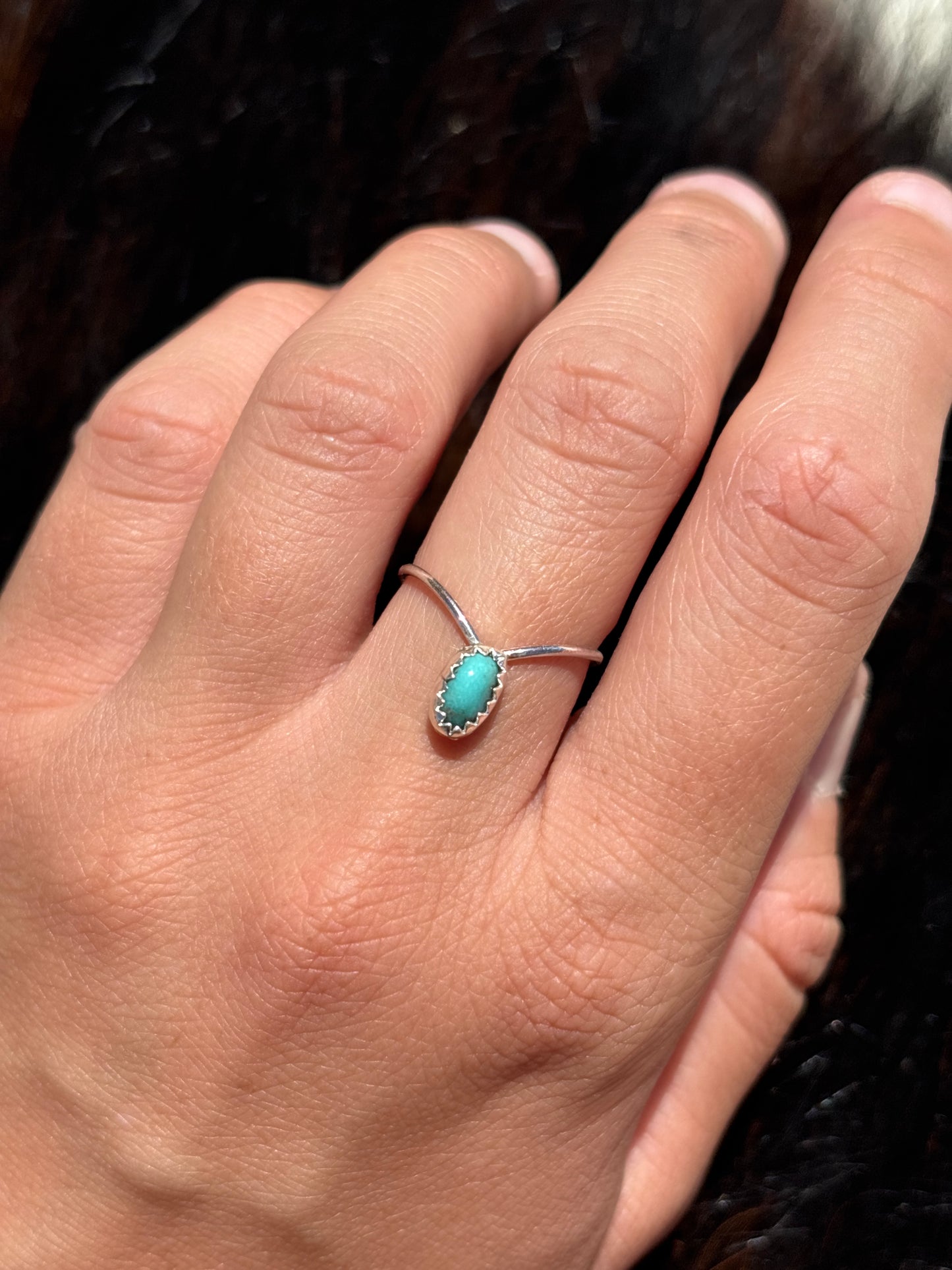 Native American, Hand-Made, Turquoise & Sterling Silver Ring Size 6.5