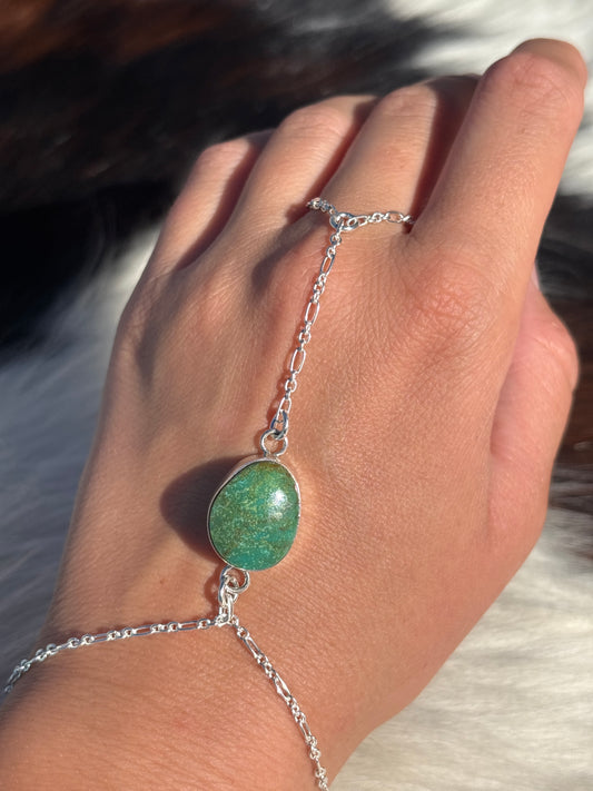 Native American, Handmade, Turquoise & Sterling Silver Hand Chain #16