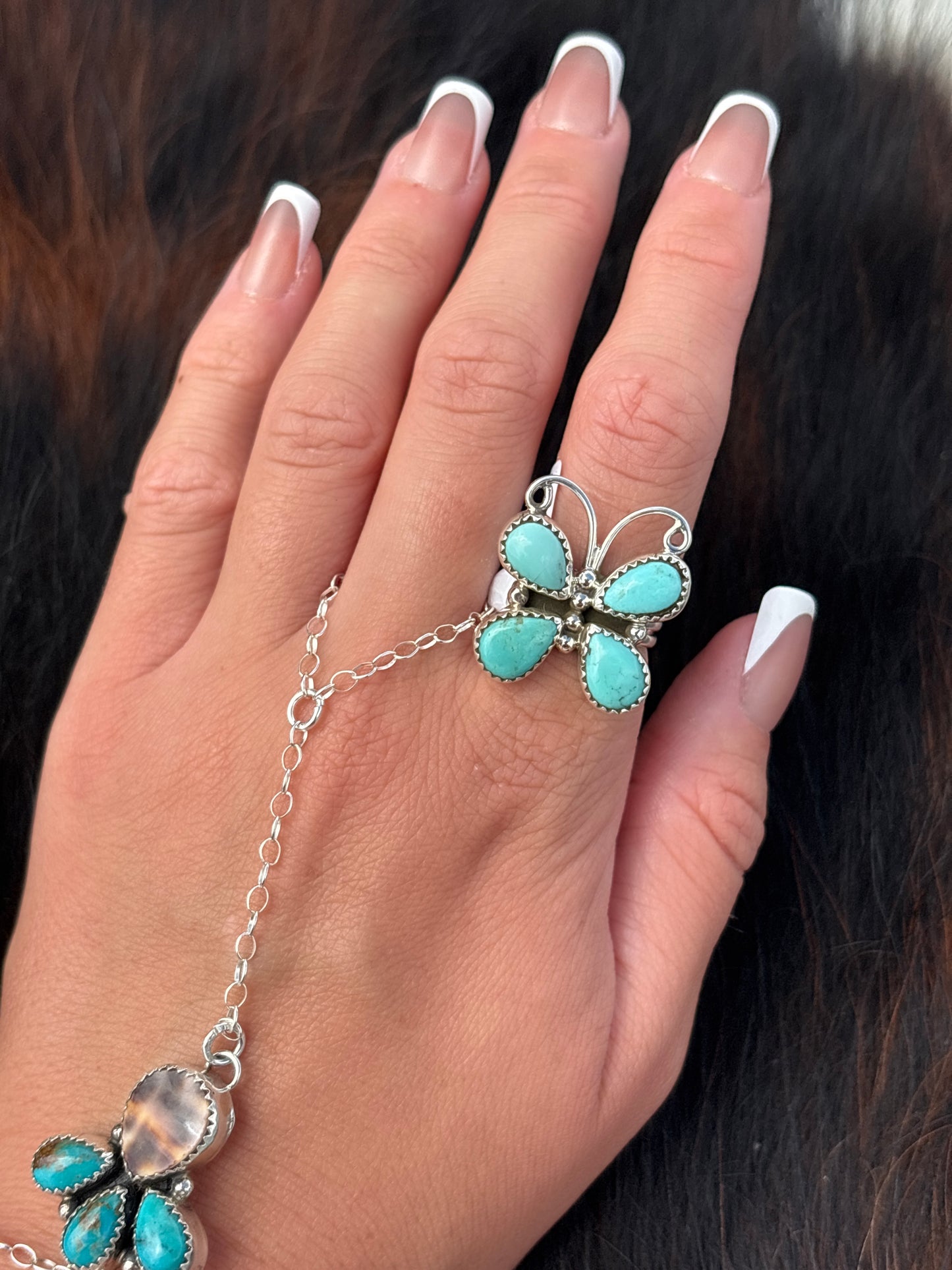 Native American, Hand-Made, Turquoise & Sterling Silver Butterfly Ring