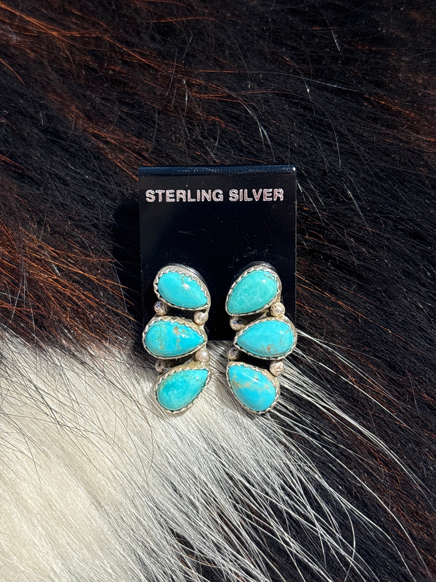 Native Made, Turquoise & Sterling Silver Cluster Earrings