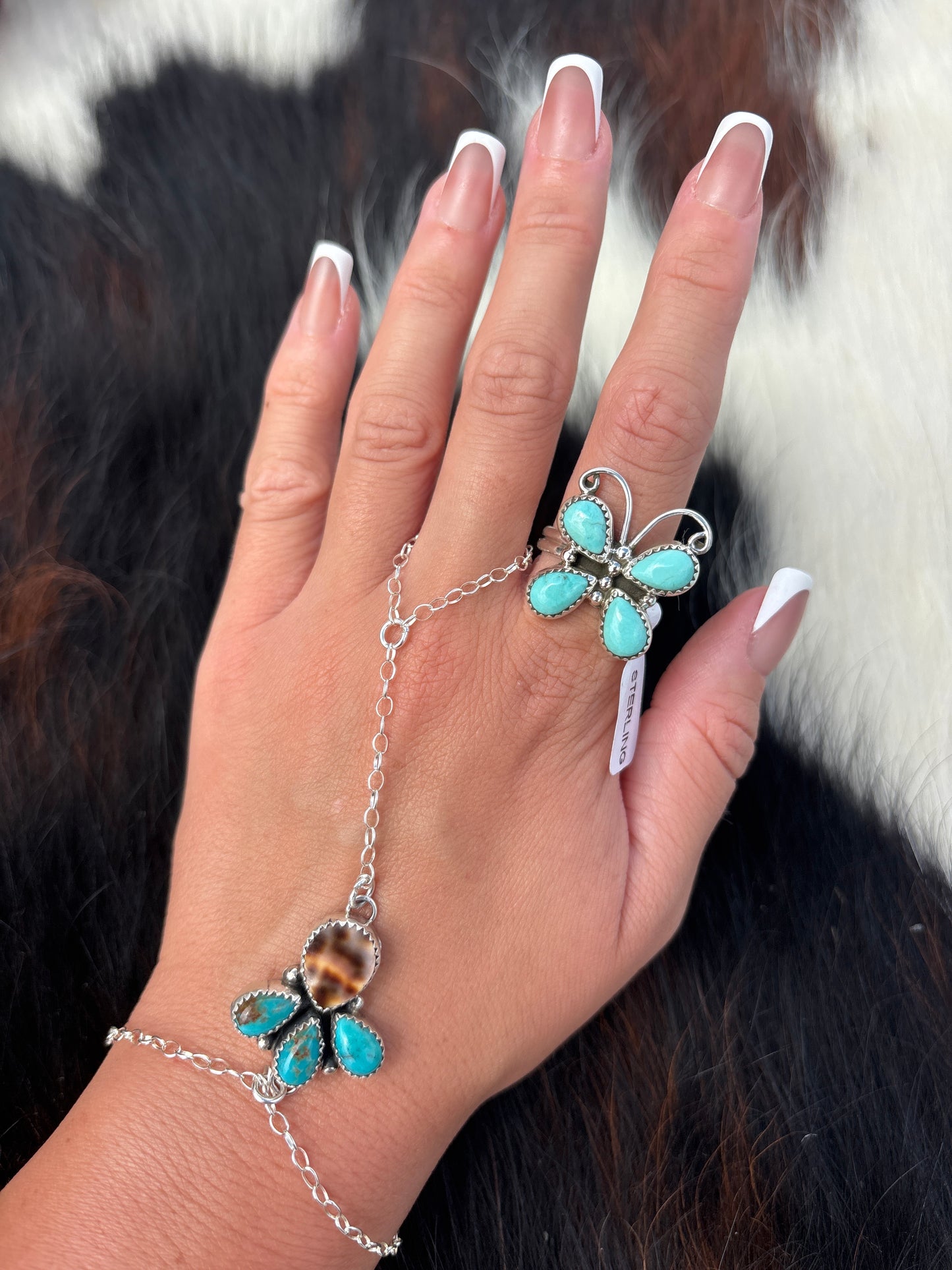 Native American, Hand-Made, Turquoise & Sterling Silver Butterfly Ring