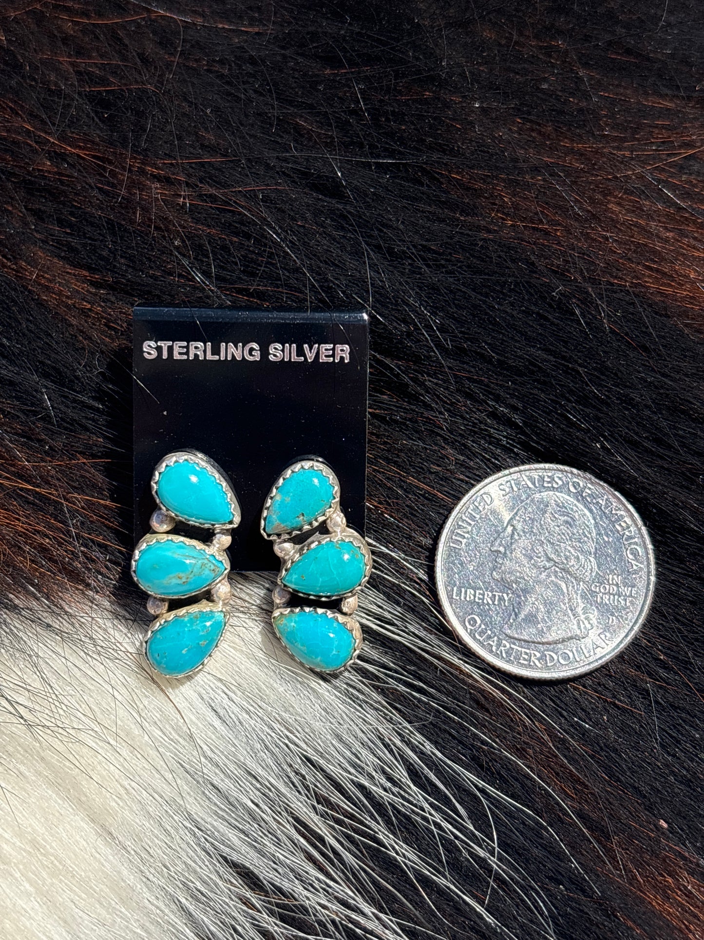 Native Made, Turquoise & Sterling Silver Cluster Earrings