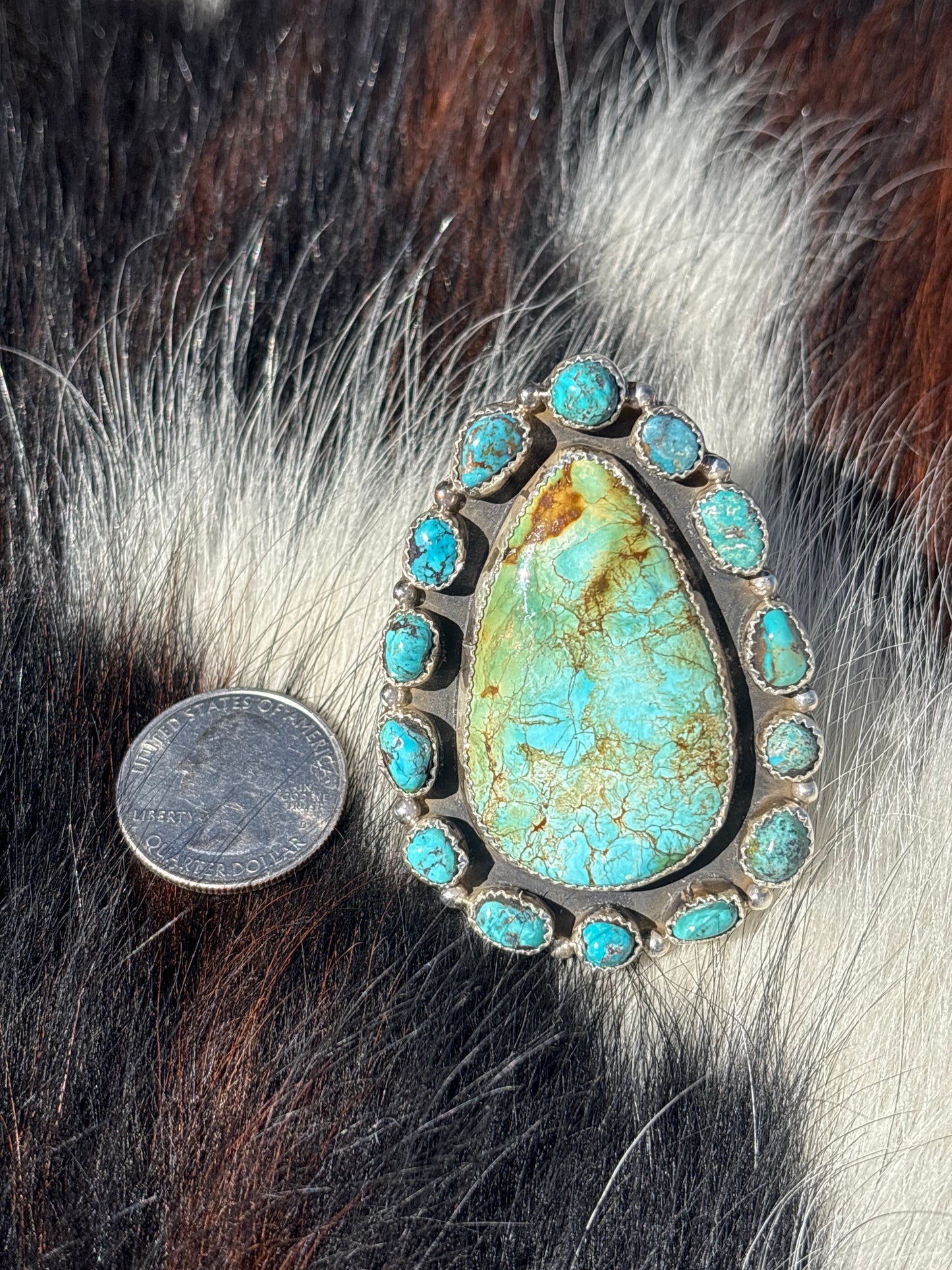 Native American, Hand-Made, Sonoran Gold Turquoise & Sterling Silver Adjustable Ring