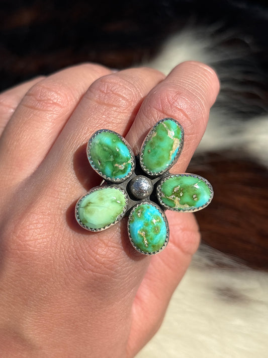 Native American, Hand-Made, Sierra Bella Turquoise & Sterling Silver Flower Ring