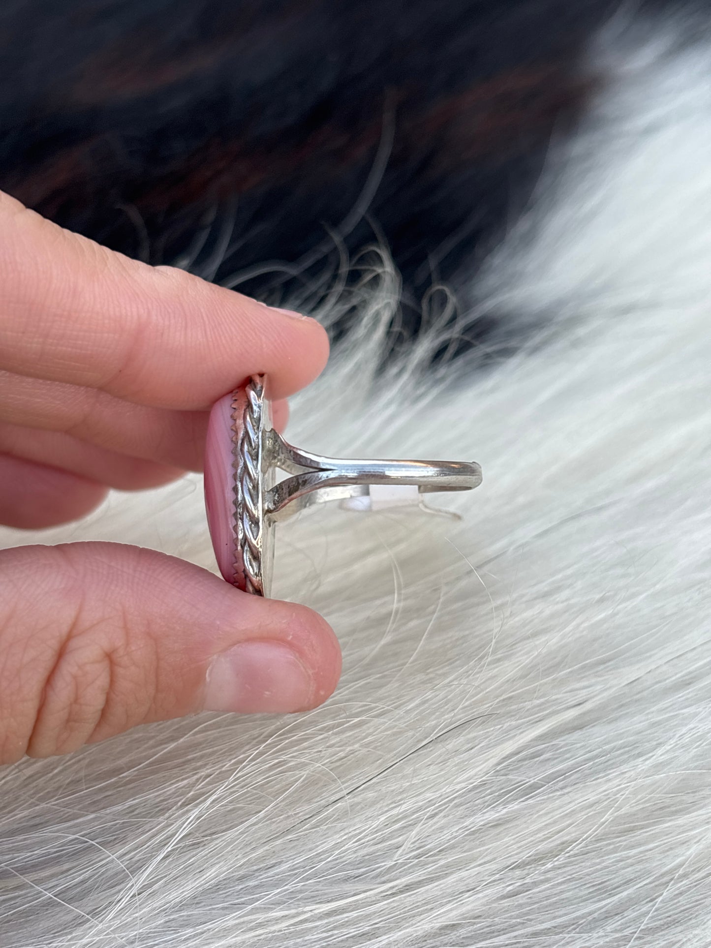 Native American, Hand-Made, Pink Conch & Sterling Silver Ring