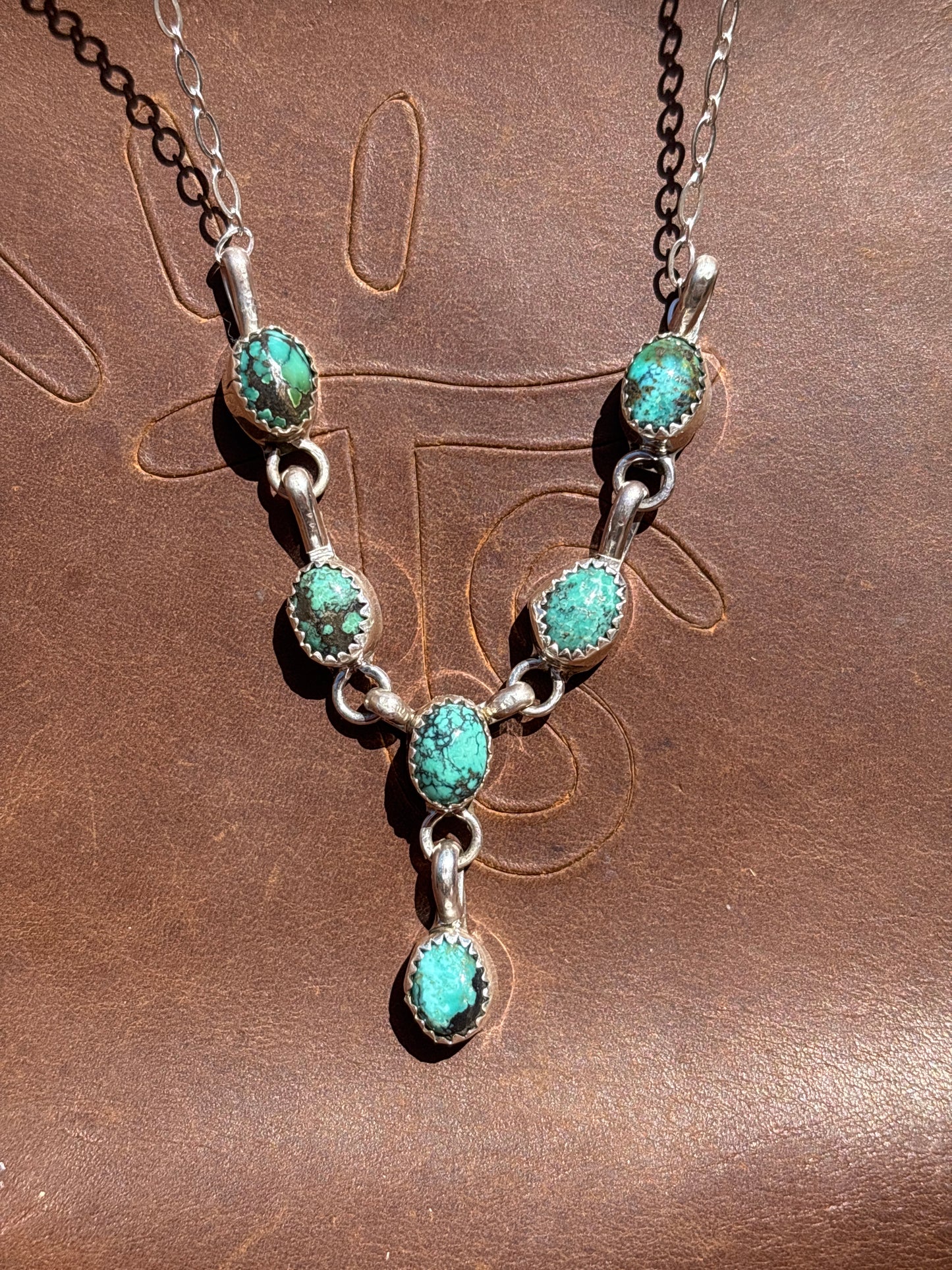 Native American, Hand-Made, Turquoise & Sterling Silver Lariat Necklace