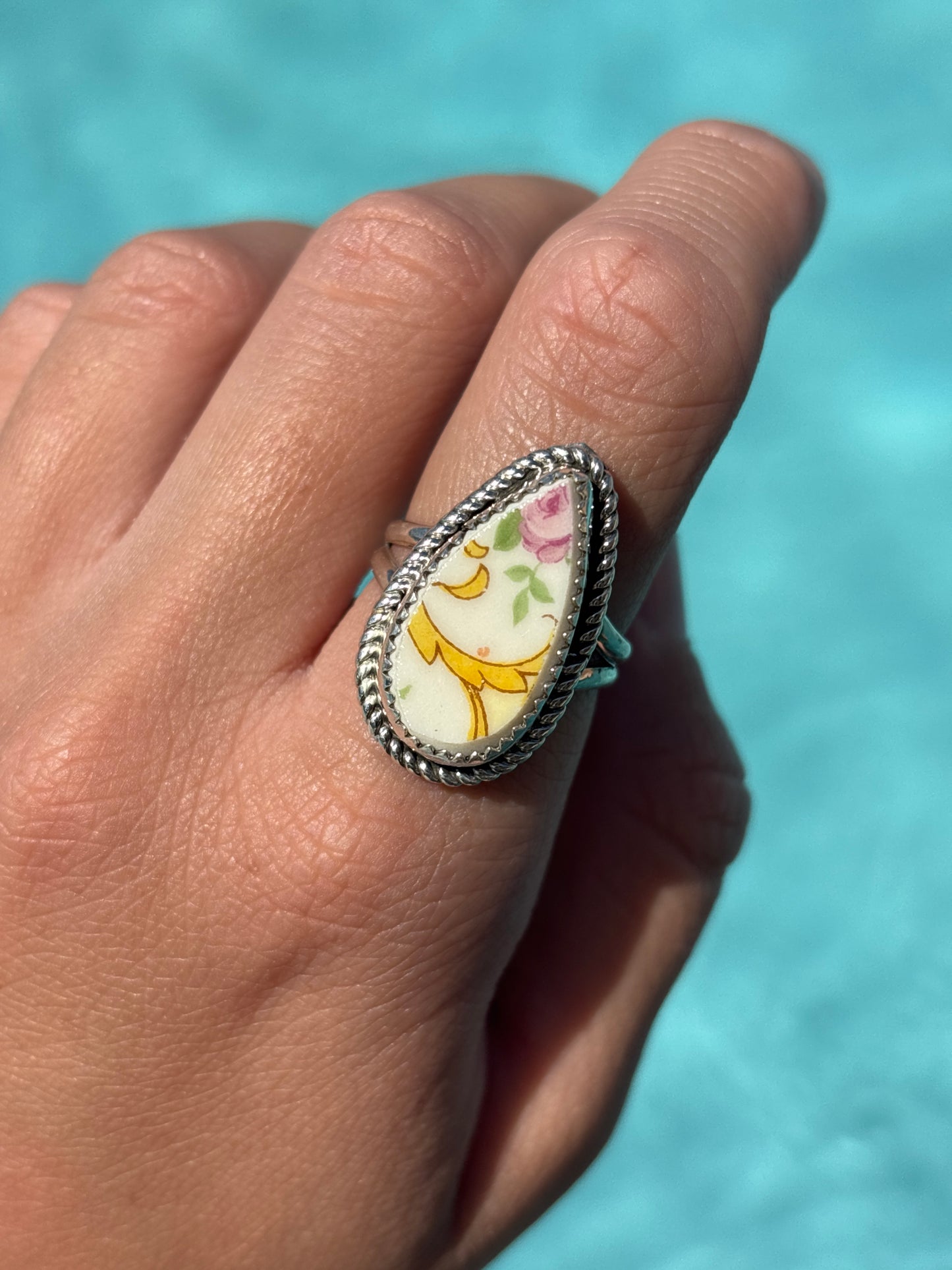 Native American, Hand-Made, Porcelain & Sterling Silver Ring