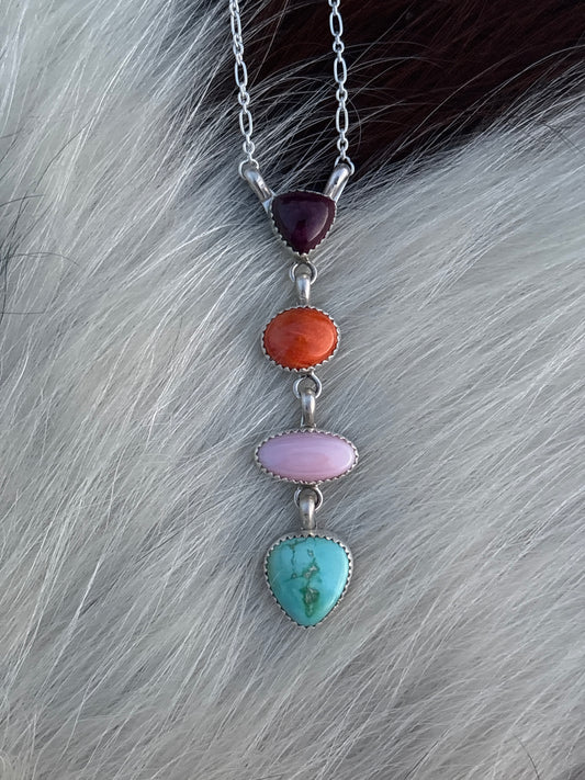 Native American, Hand-Made, Multi-stone& Sterling Silver Necklace