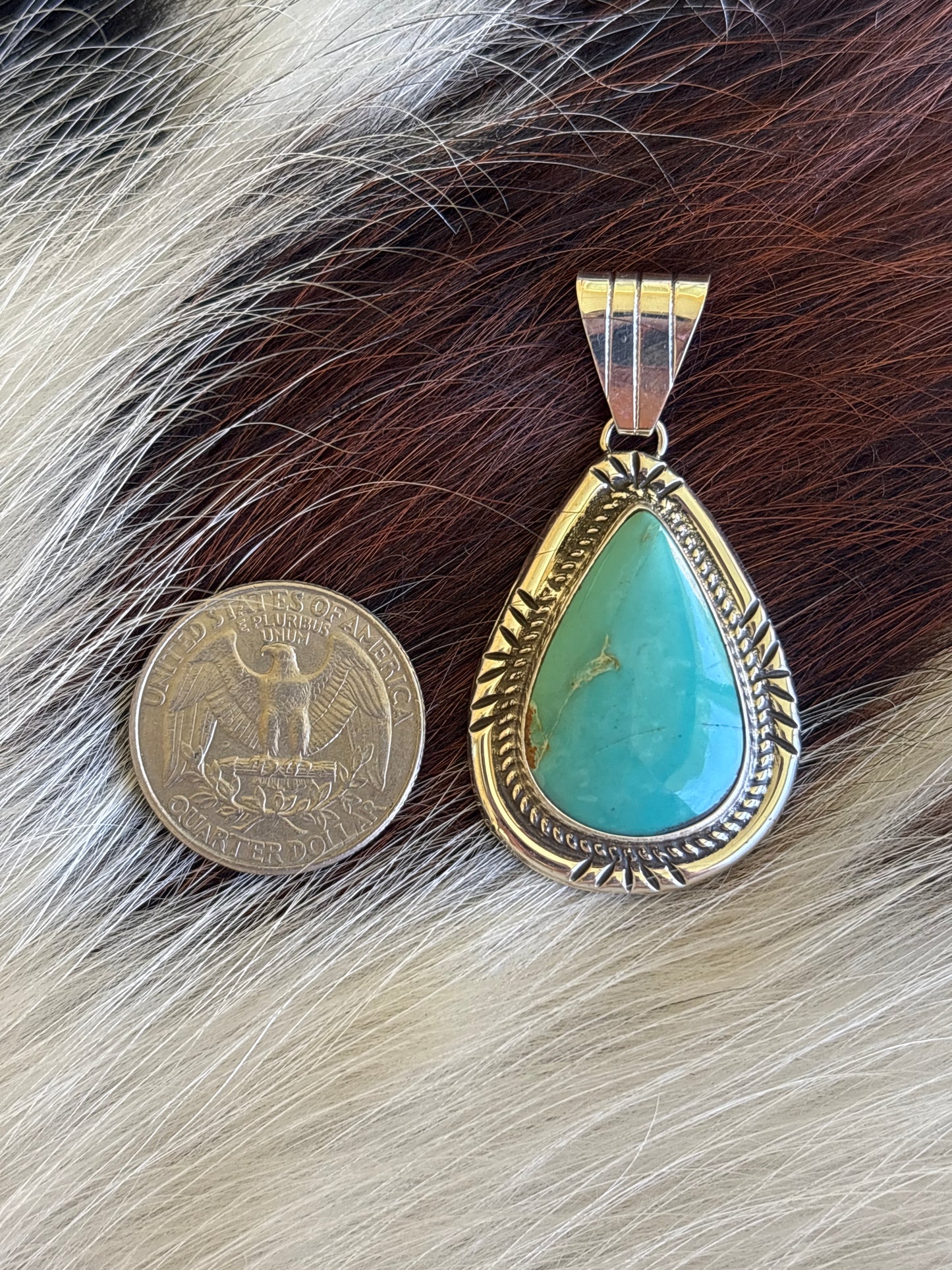Native American, Hand-Made, Turquoise & Sterling Silver Naja Pendant