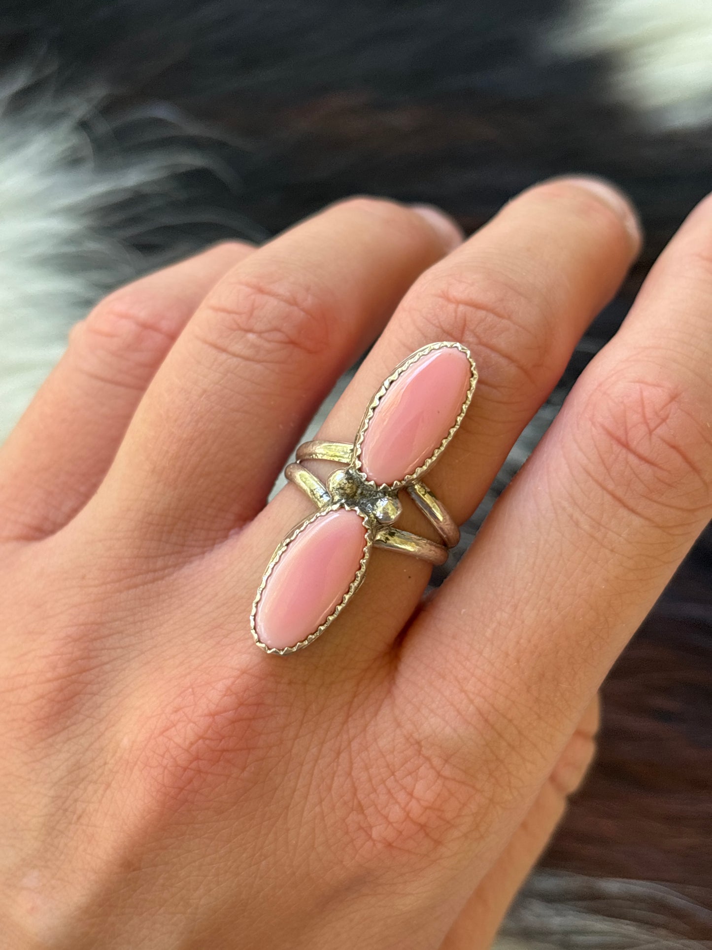 Native American, Hand-Made, Pink Conch & Sterling Silver Ring