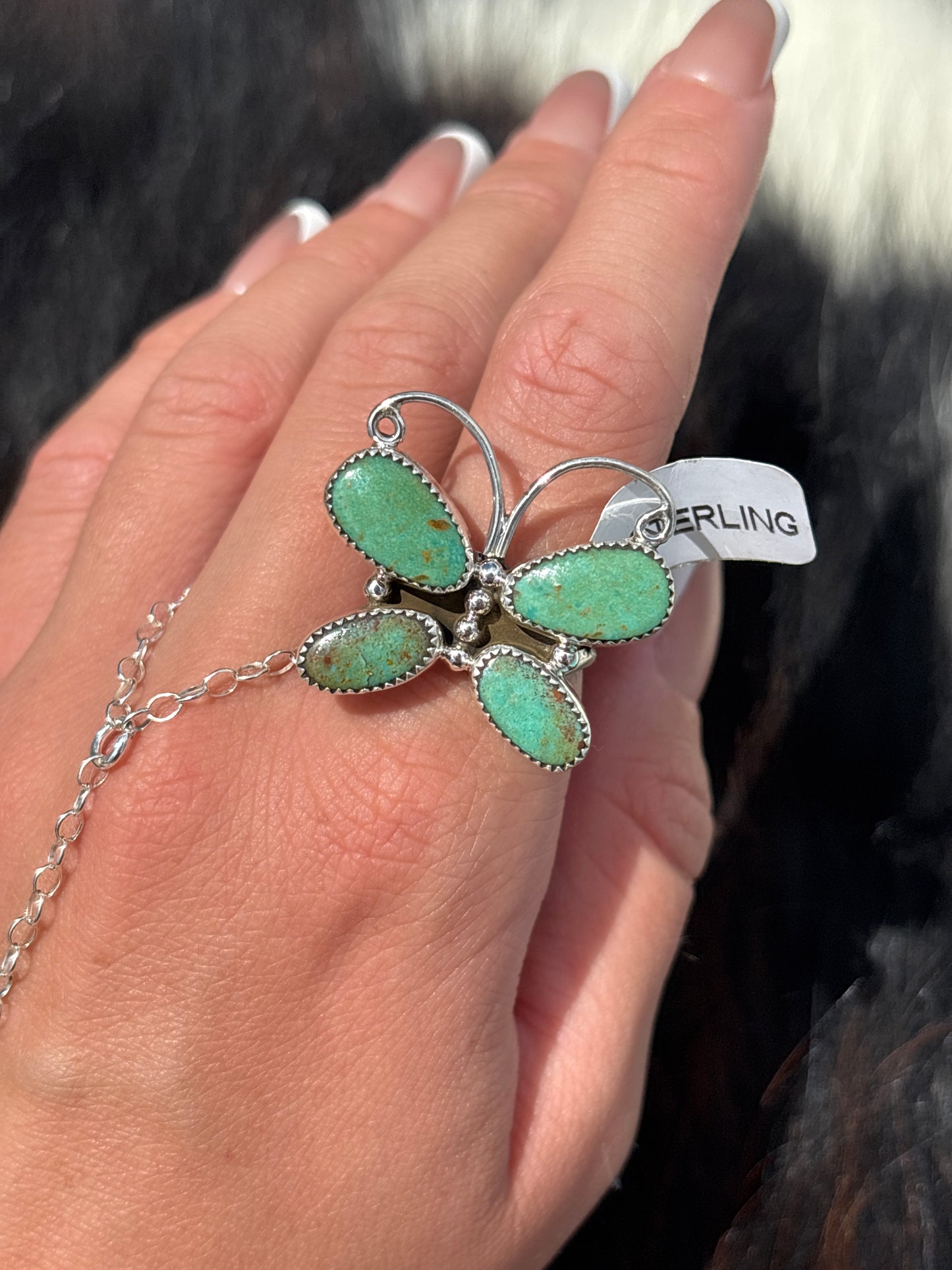 Native American, Hand-Made, Turquoise & Sterling Silver Butterfly Ring