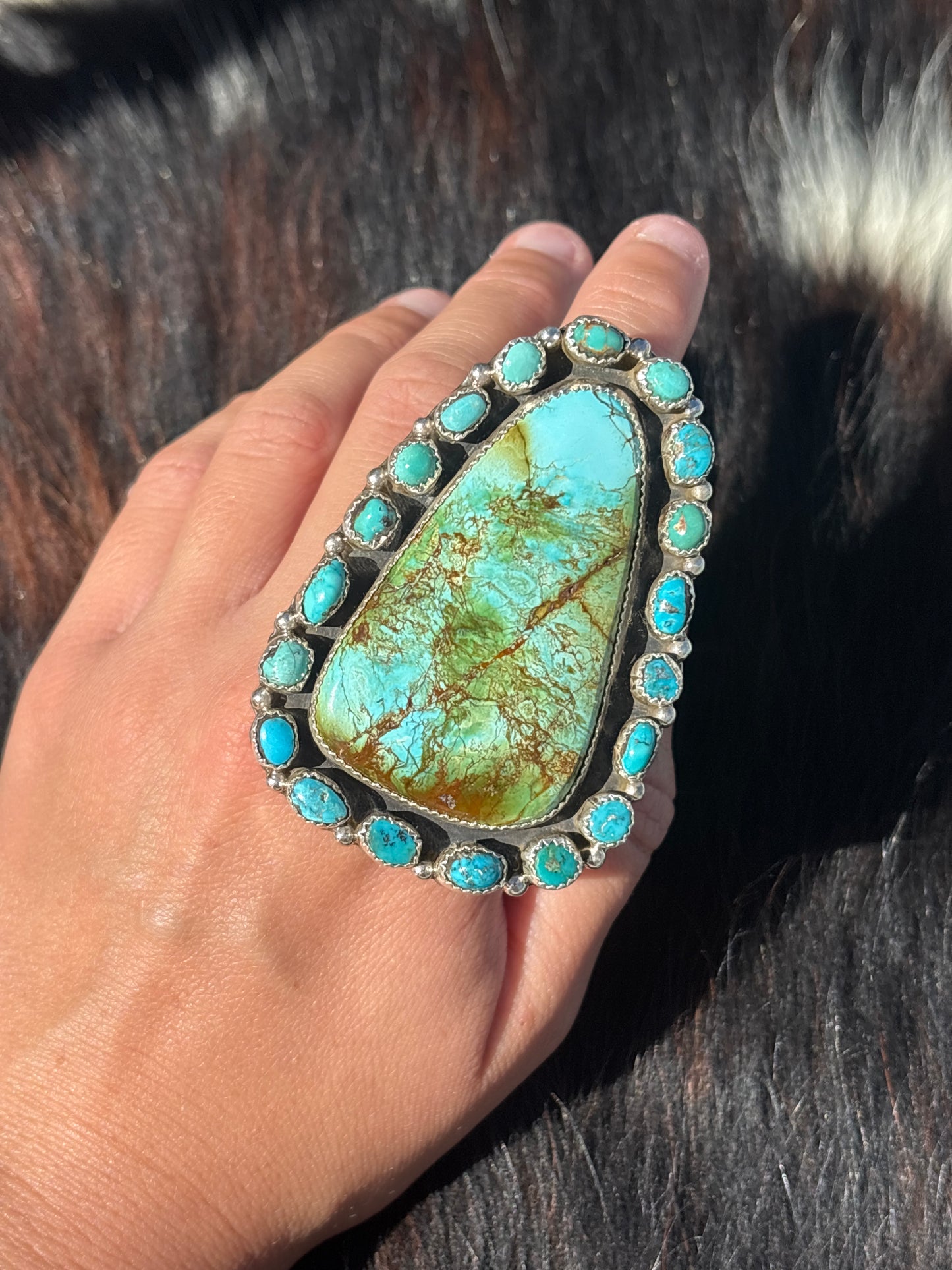 Native American, Hand-Made, Sonoran Gold Turquoise & Sterling Silver Ring