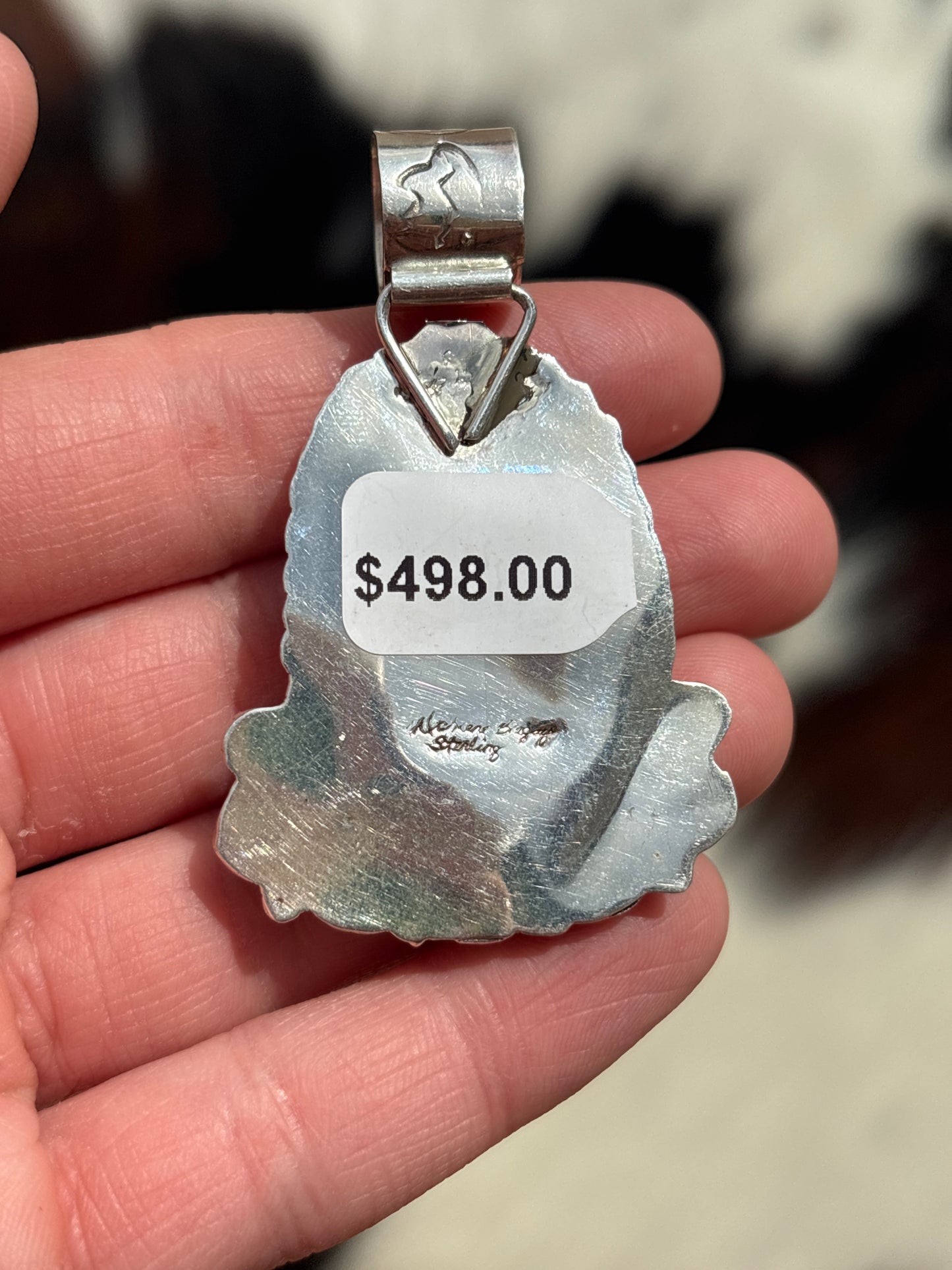 Native American, Hand-Made, Spiny Oyster, Turquoise & Sterling Silver Pendant