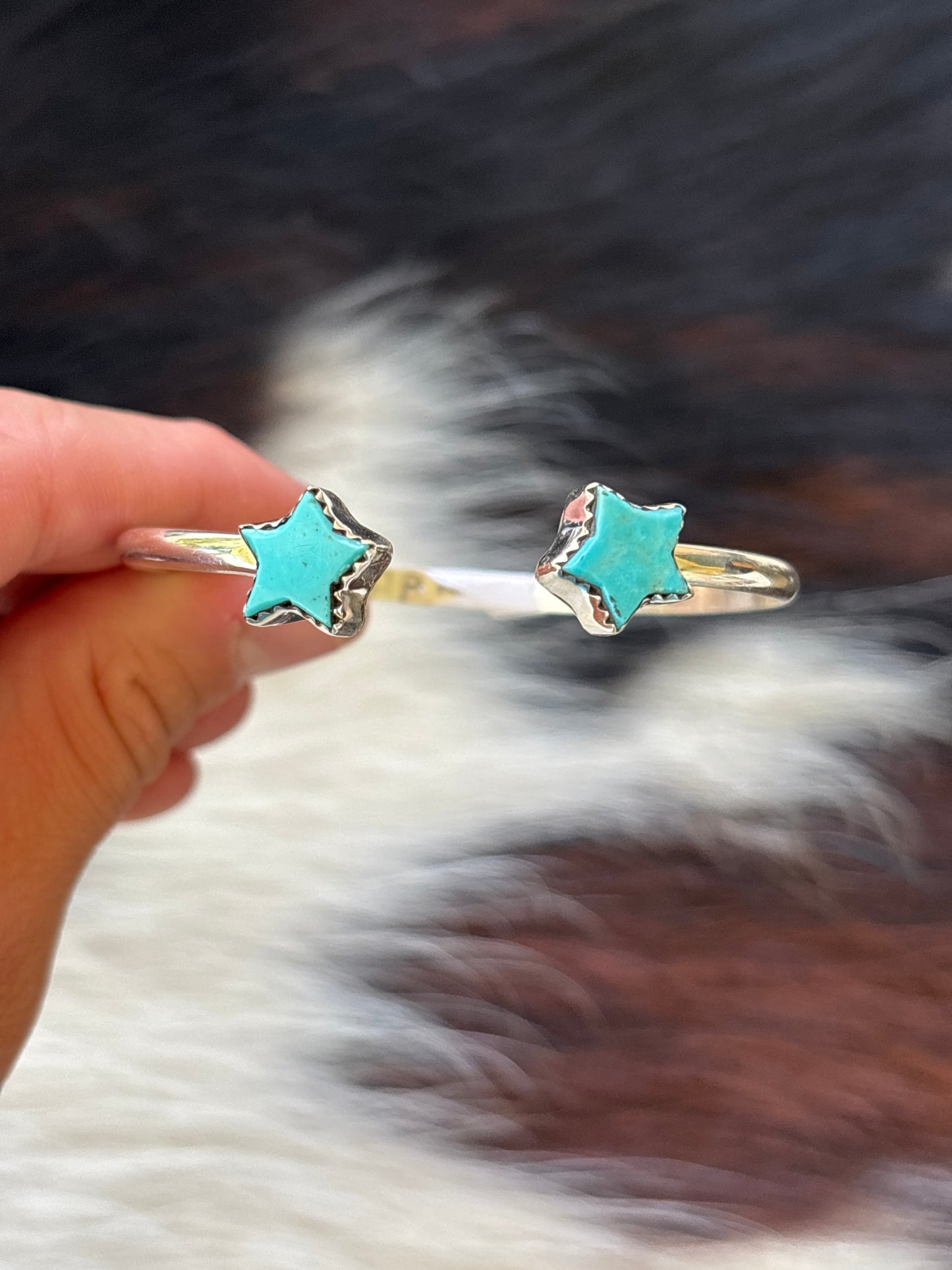 Native American, Handmade, Turquoise & Sterling Silver Star Cuff