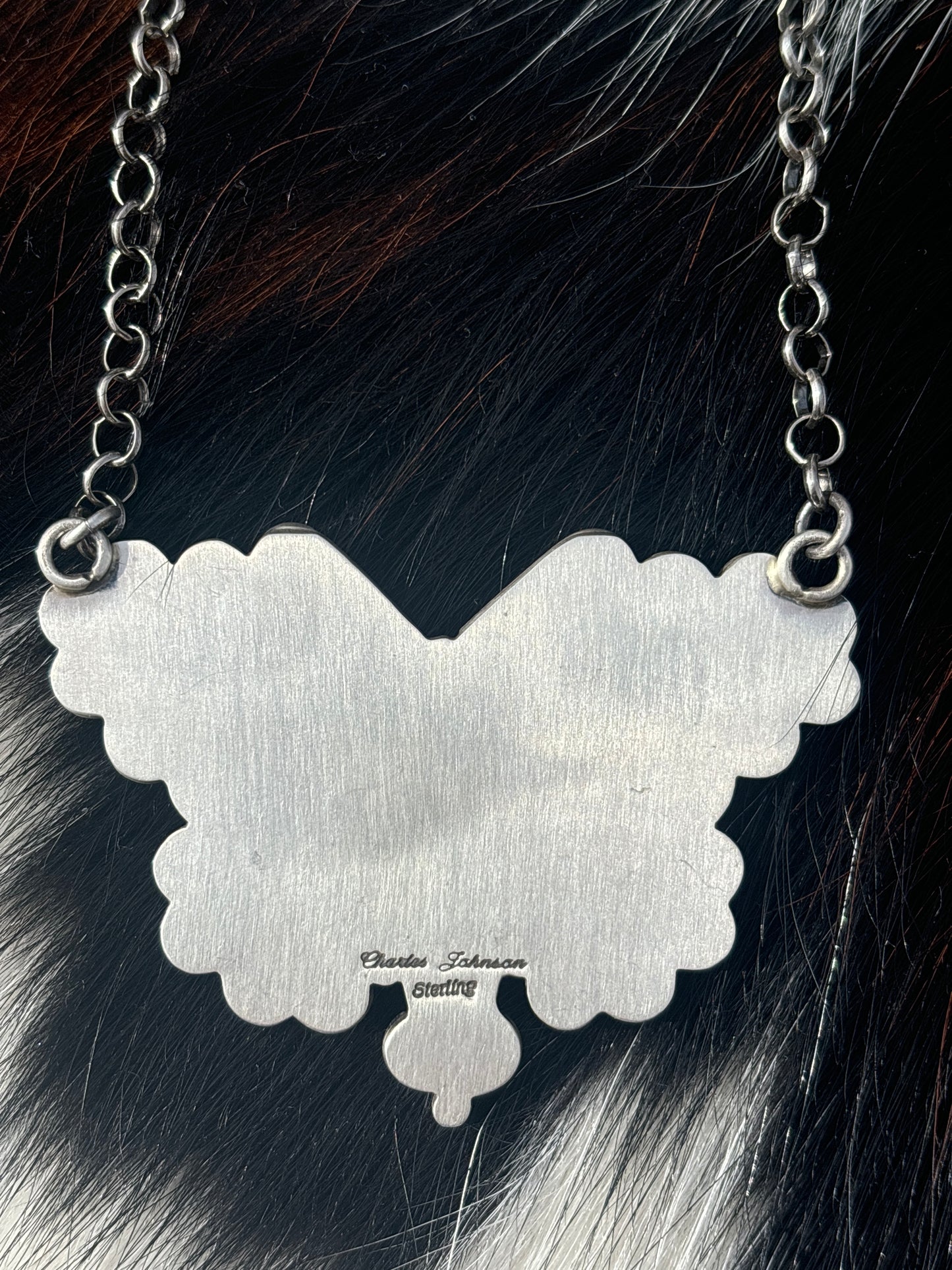 Native American, Hand-Made, Spiny Oyster & Sterling Silver Butterfly Necklace