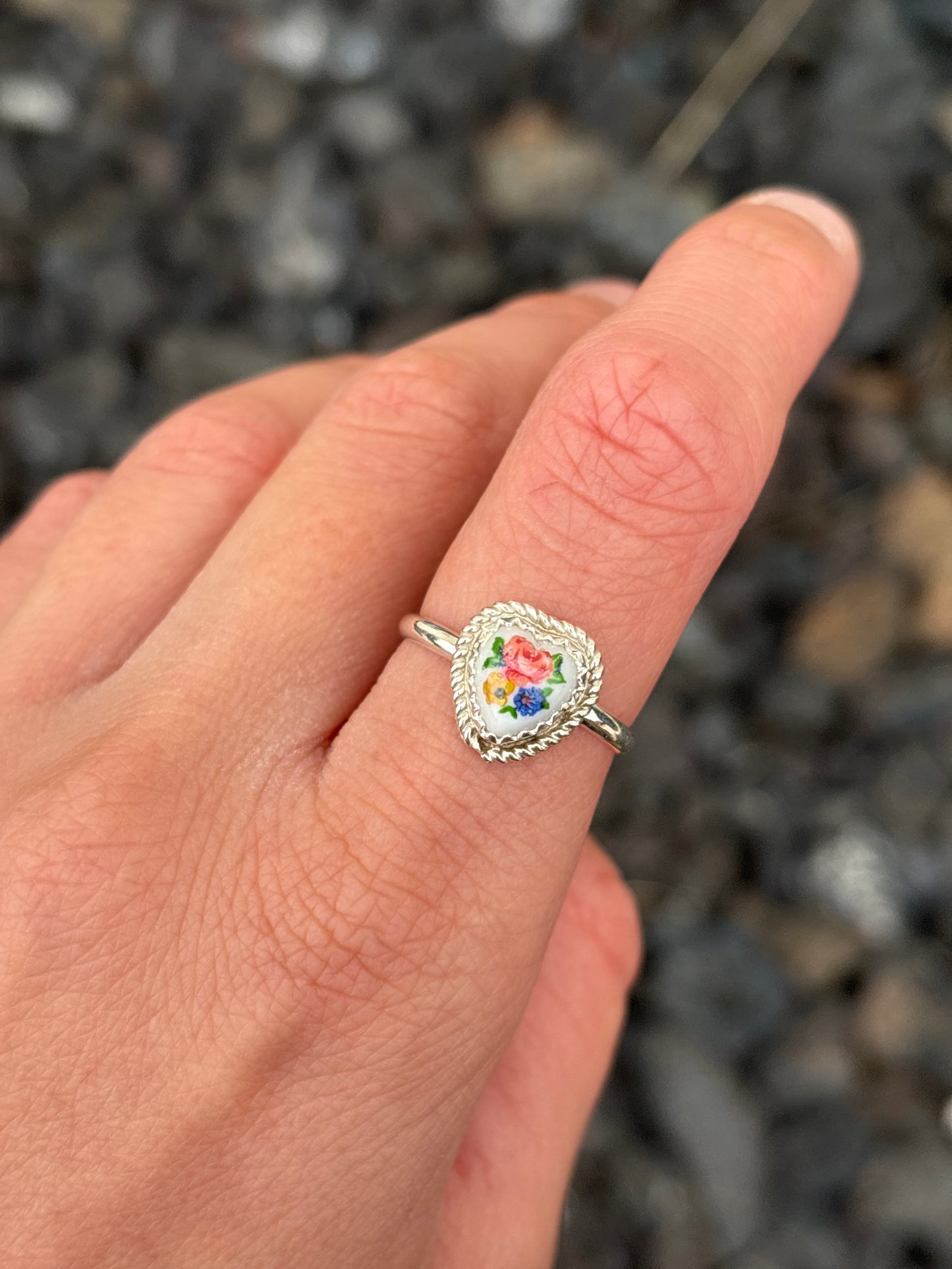 Native American, Hand-Made, Porcelain & Sterling Silver Ring