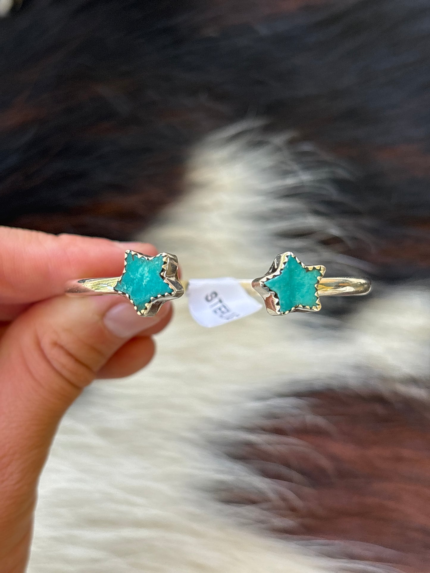 Native American, Handmade, Turquoise & Sterling Silver Star Cuff