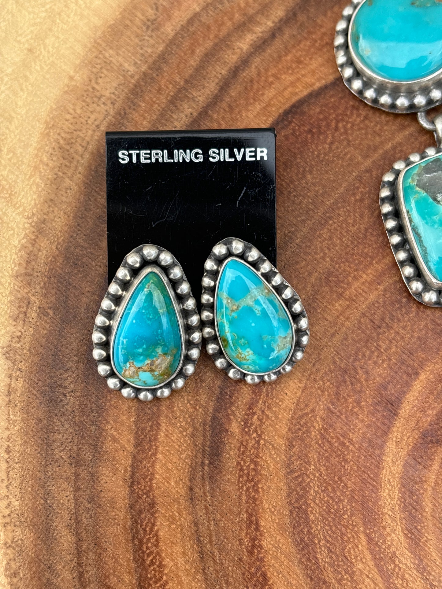 Native American, Hand-Made, Royston Turquoise & Sterling Silver Necklace and Earrings set