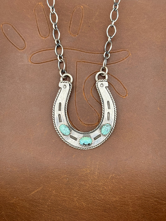 Native American, Hand-Made, Turquoise & Sterling Silver Necklace