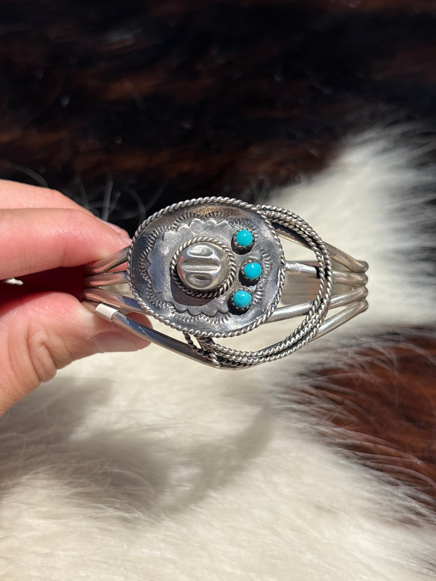 Native American, Handmade, Turquoise & Sterling Silver Cuff