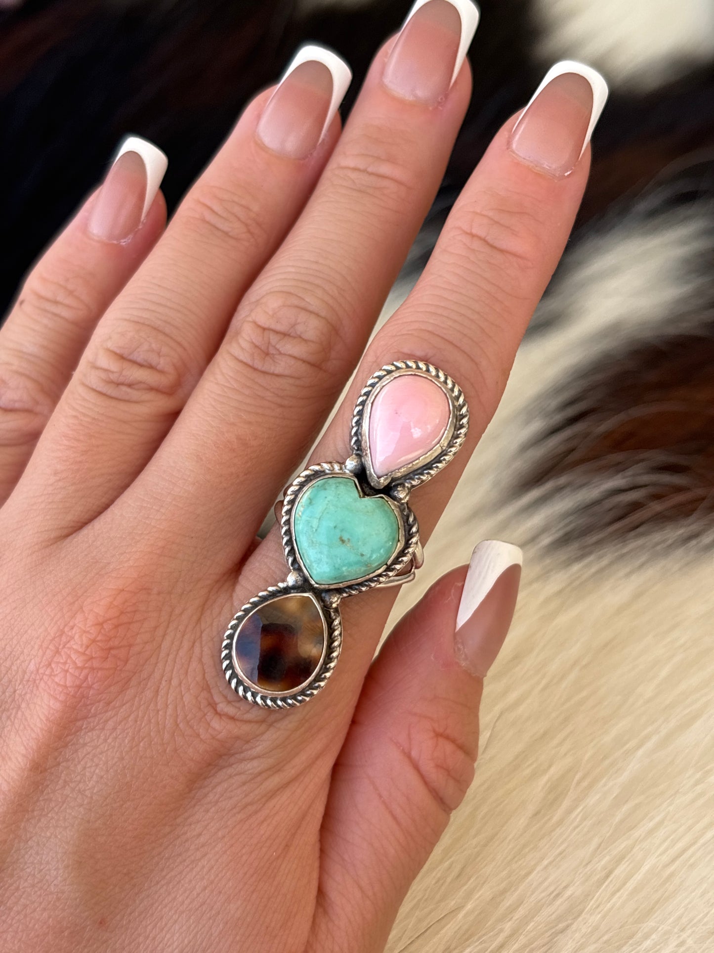 Native American, Hand-Made, Multi-stone & Sterling Silver Ring