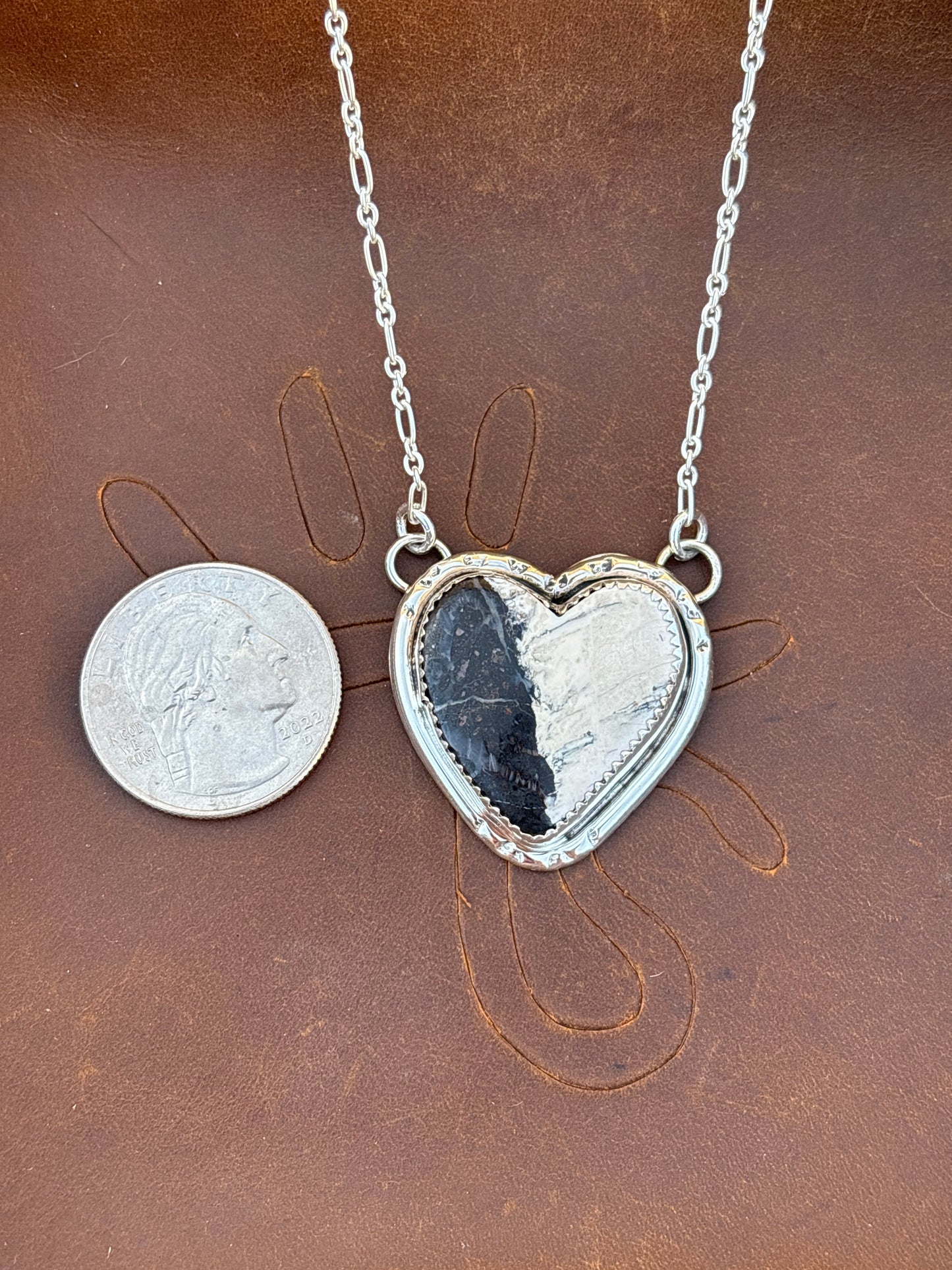 Native American, Hand-Made, White Buffalo & Sterling Silver Heart Necklace