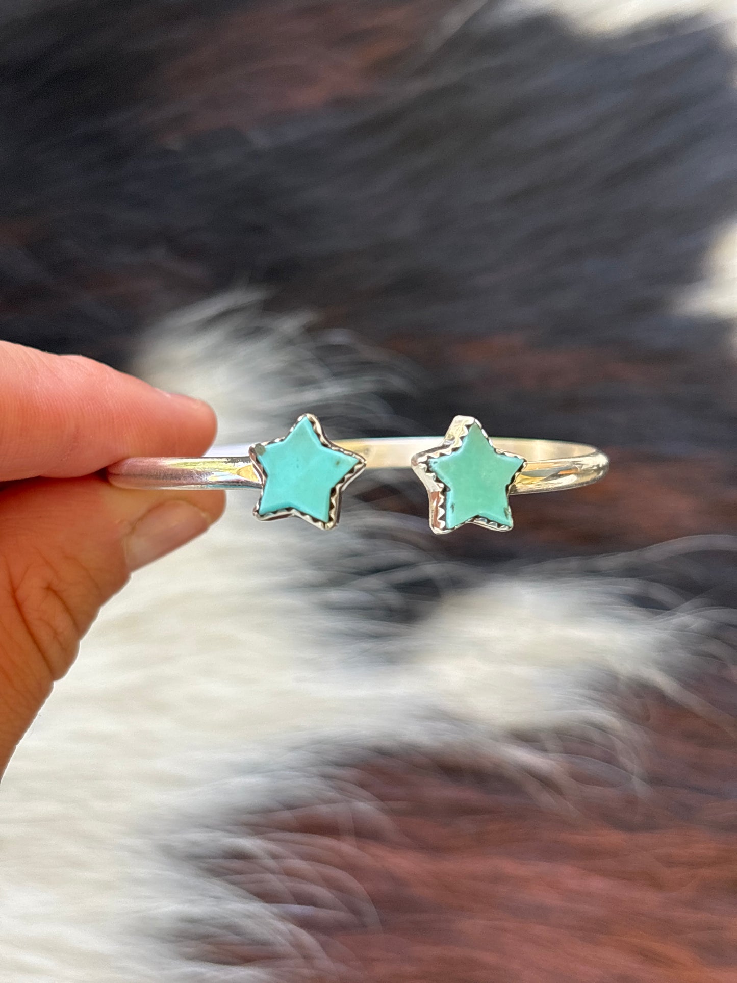 Native American, Handmade, Turquoise & Sterling Silver Star Cuff