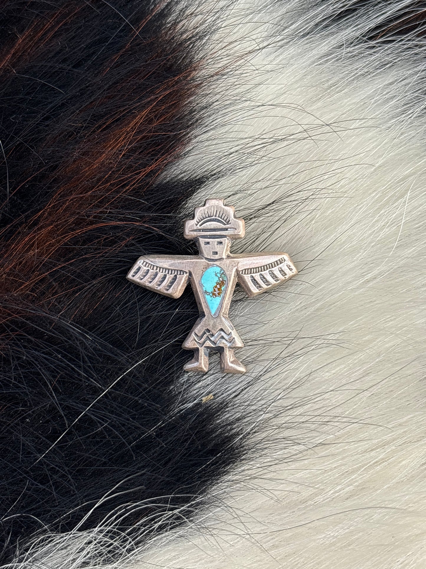 Vintage Native American, Hand-Made, Turquoise & Sterling Silver Brooch