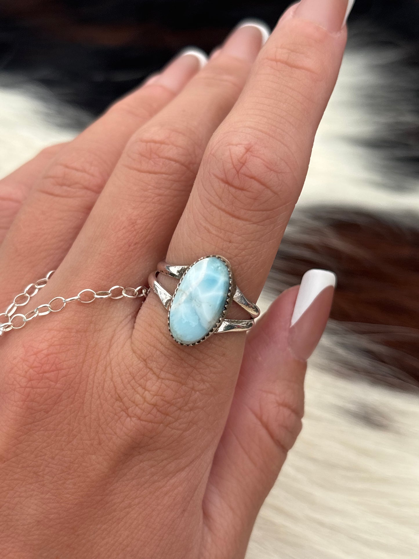 Native American, Hand-Made, Larimar & Sterling Silver Ring