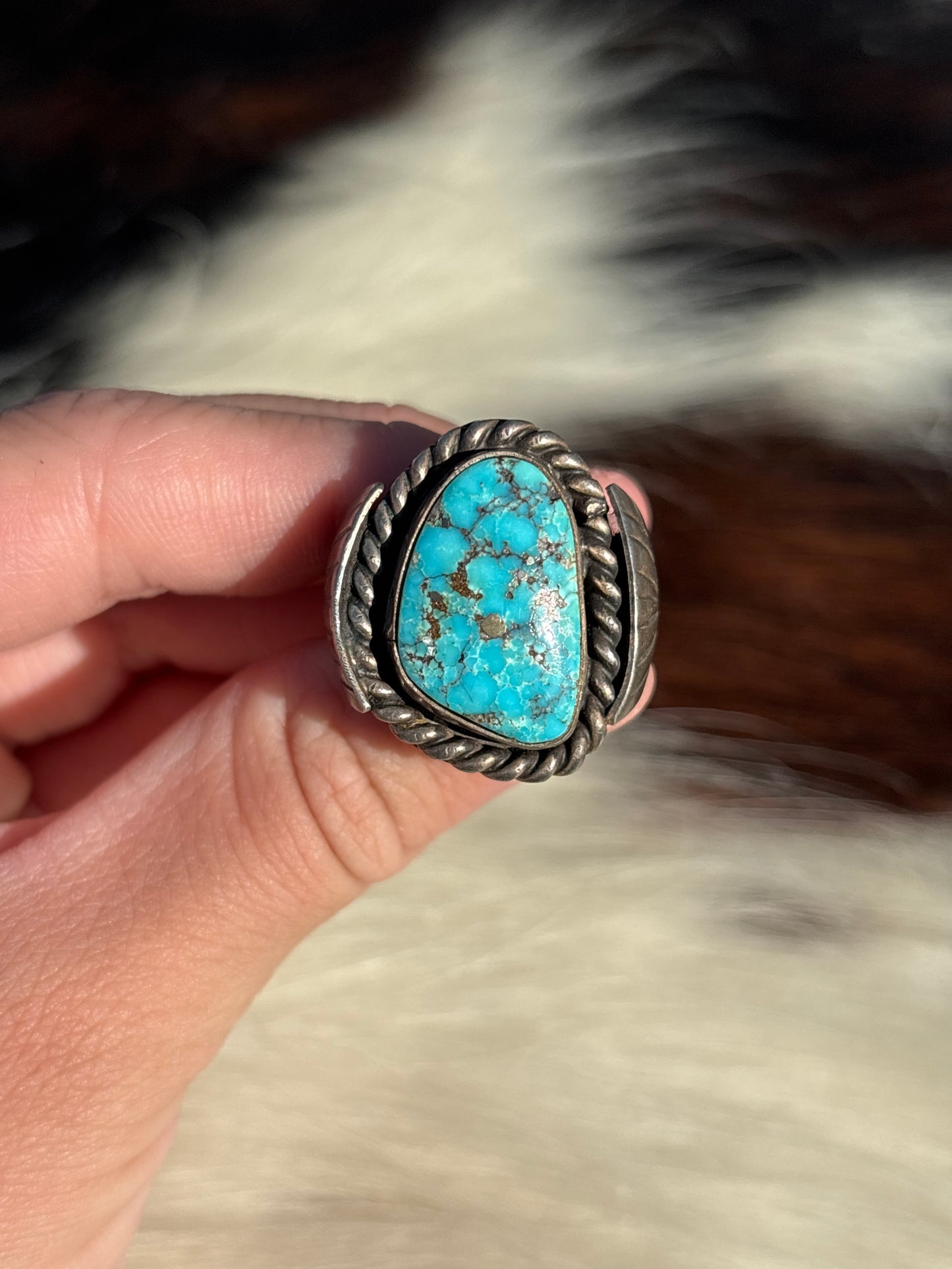 Mens Vintage Native American, Hand-Made, Turquoise & Sterling Silver Ring