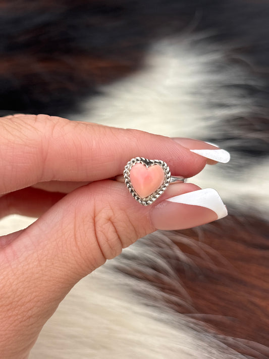 Native American, Hand-Made, Pink Conch & Sterling Silver Heart Ring