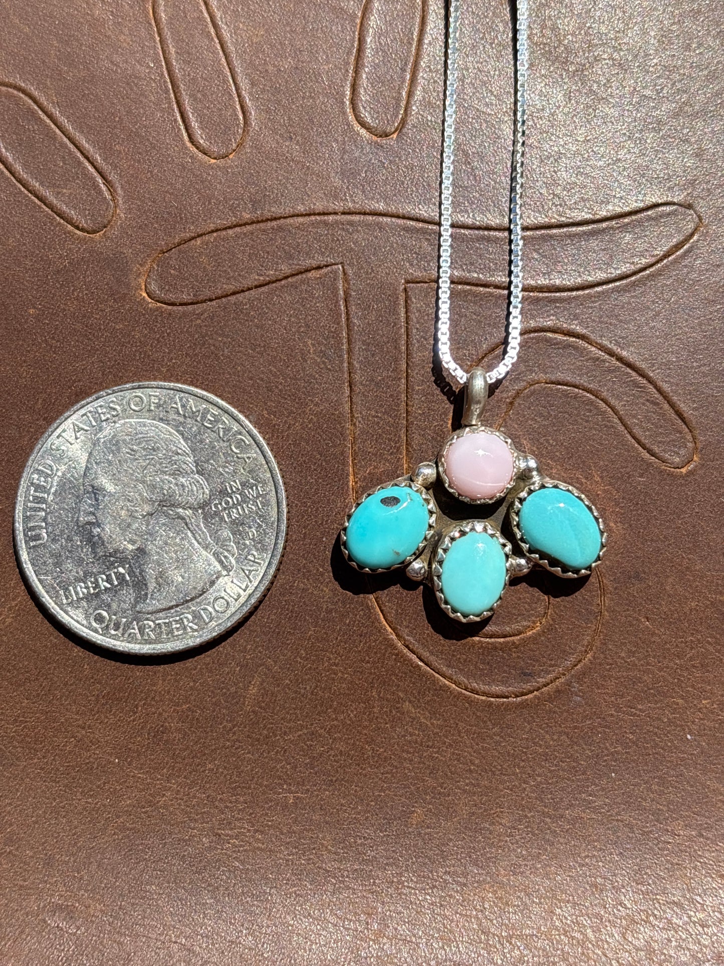 Native American, Hand-Made, Pink Conch, Turquoise & Sterling Silver Necklace