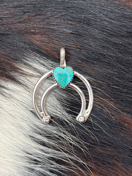 Native American, Hand-Made, Turquoise & Sterling Silver Naja Pendant