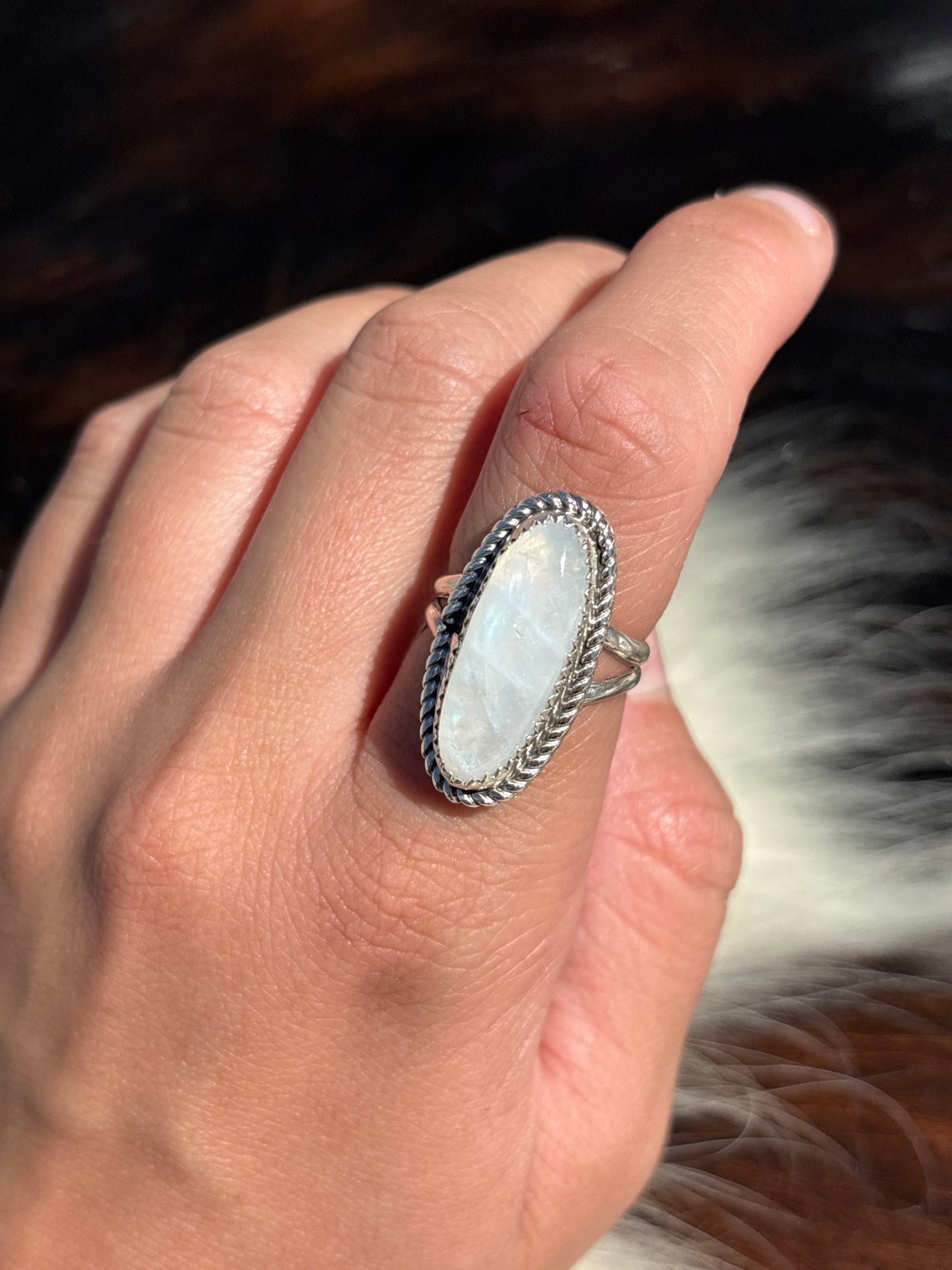 Native American, Hand-Made, Moonstone & Sterling Silver Ring