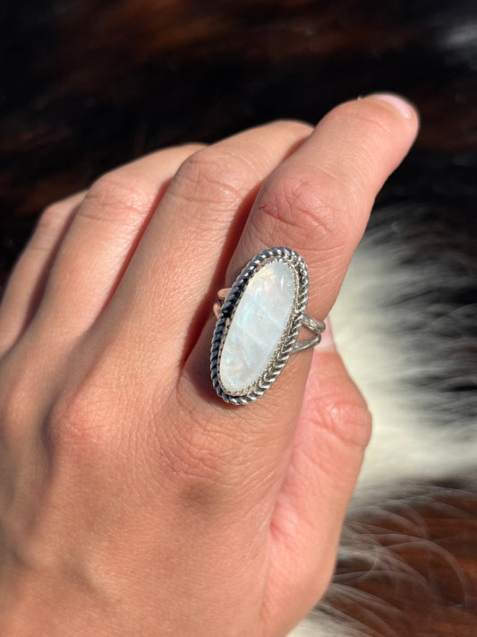 Native American, Hand-Made, Moonstone & Sterling Silver Ring