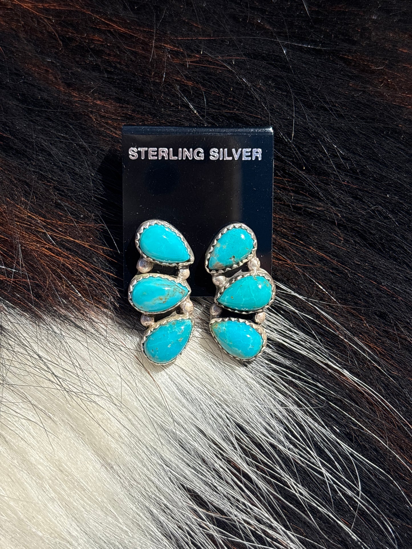 Native Made, Turquoise & Sterling Silver Cluster Earrings