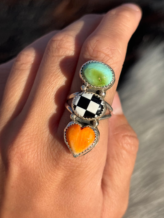 Native American, Hand-Made, Multi-stone & Sterling Silver Ring