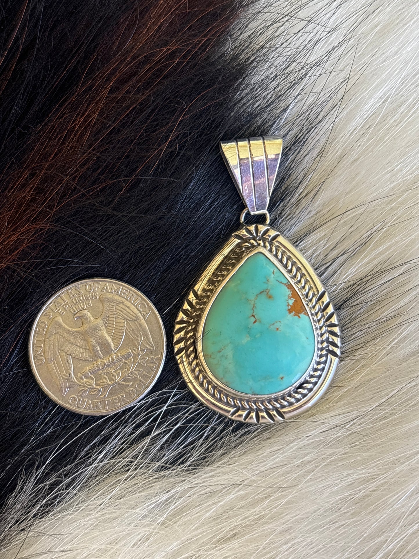 Native American, Hand-Made, Turquoise & Sterling Silver Naja Pendant