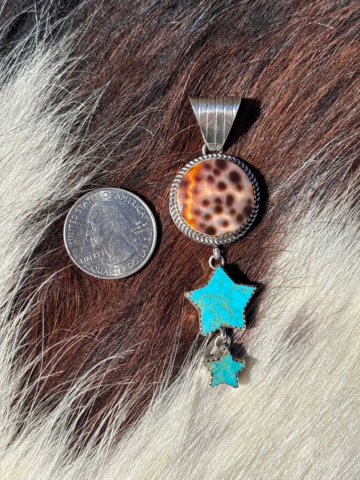 Native American, Hand-Made, Cowrie, Turquoise & Sterling Silver Necklace