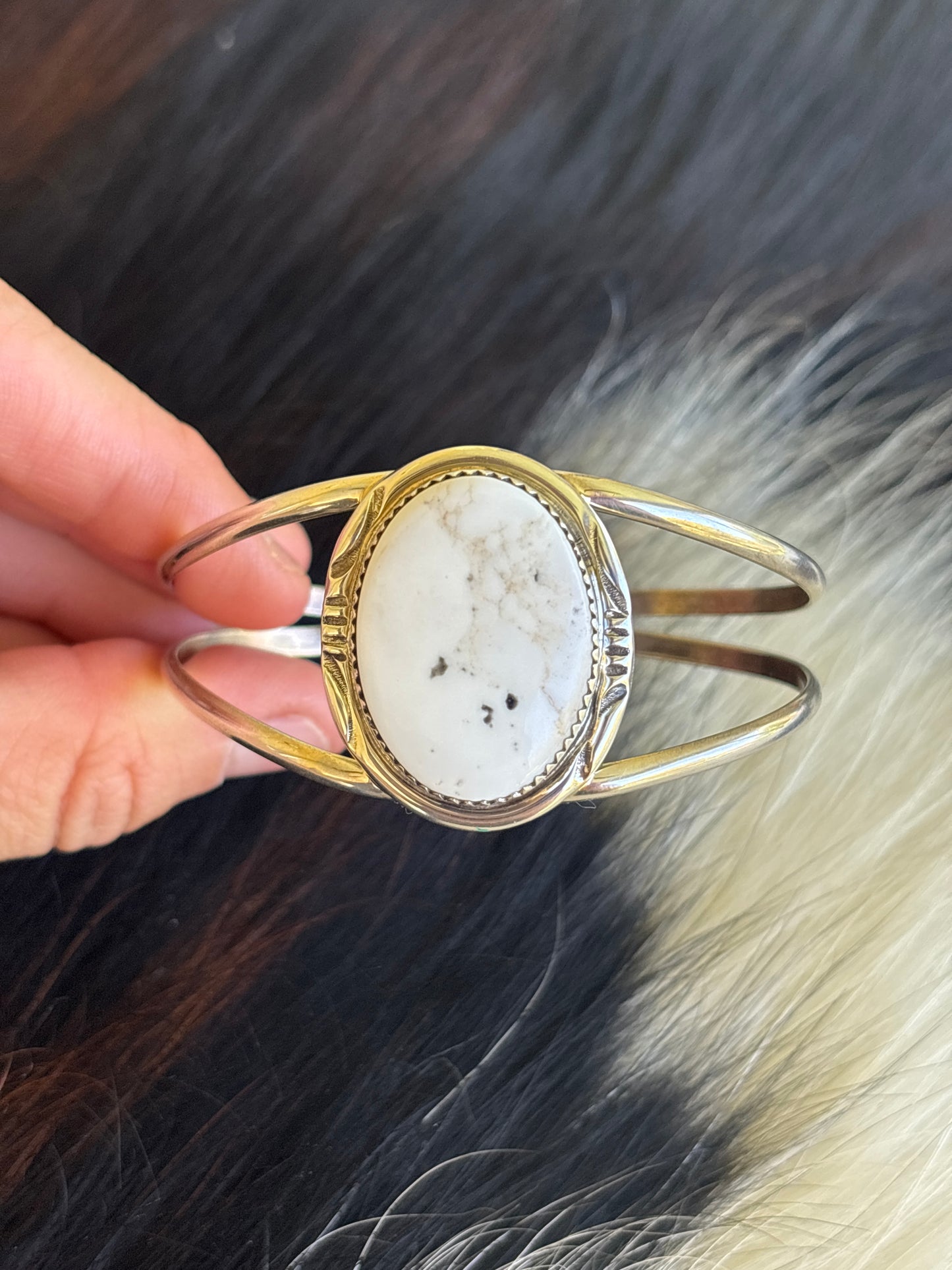 Native American, Handmade, White Buffalo & Sterling Silver Cuff