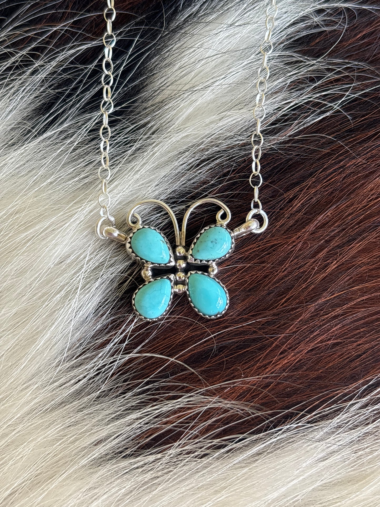 Native American, Hand-Made, Turquoise & Sterling Silver Butterfly Necklace