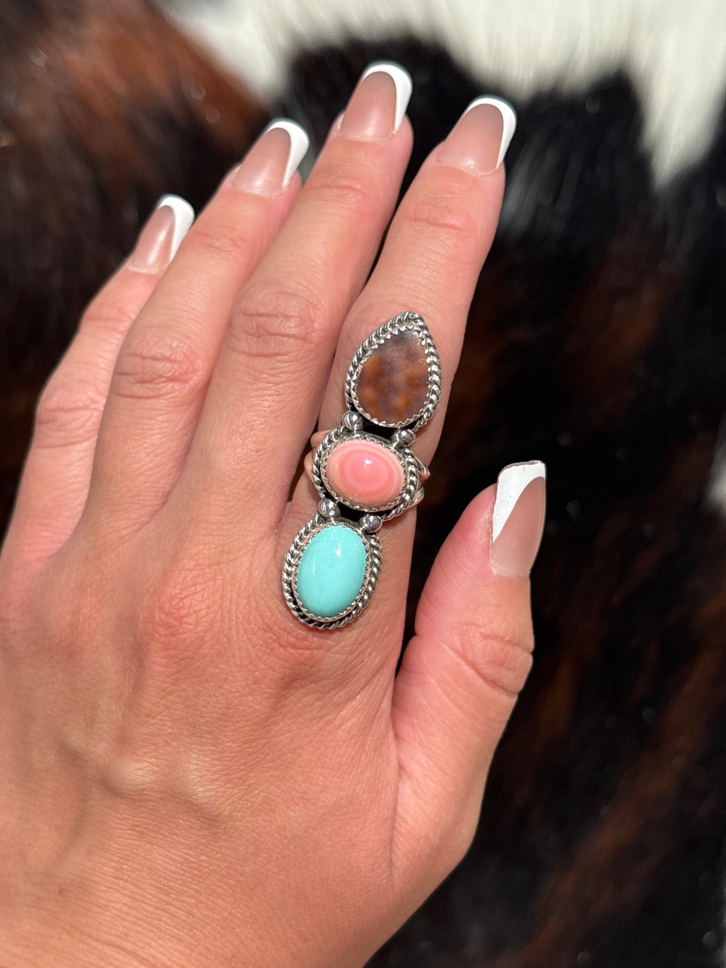 Native American, Hand-Made, Multi-stone & Sterling Silver Ring