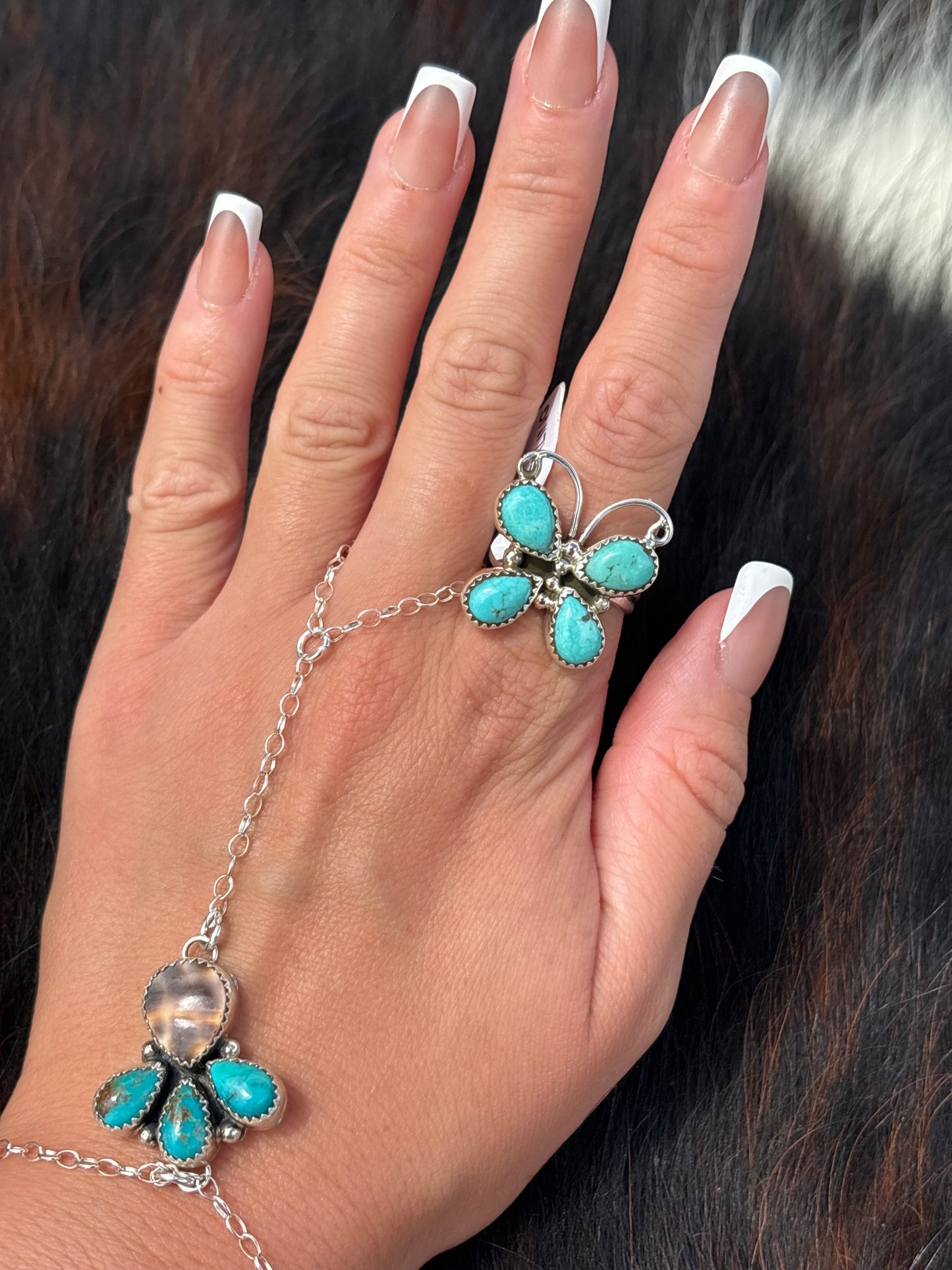 Native American, Hand-Made, Turquoise & Sterling Silver Butterfly Ring