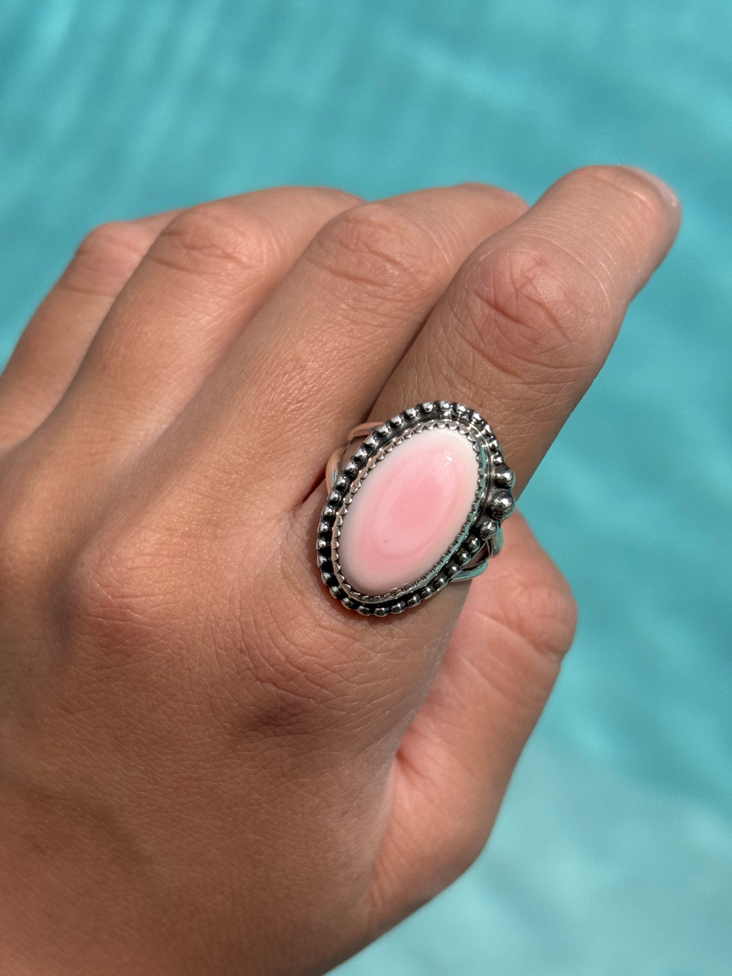 Native American, Hand-Made, Pink Conch & Sterling Silver Ring